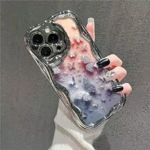 1件裝美學粉色蝴蝶字母圖案彩繪新款時尚電鍍水滴波紋TPU防震手機殼，適用於Apple XS/XS Max/XR/11/12/13/14/14 Plus/15/15 Plus/16/16 Plus/7/8 Plus保護殼 - 彩色 - 查看 5