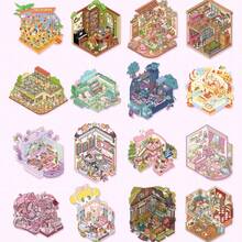 51pcs Scene Sticker Book, 30 Sheets Of Material, 20 Scenes, 1 Metal Tweezers, 3D Miniature House Scene Stickers, Hand-Classified Sticker Small House Scenes, Christmas, Halloween, Thanksgiving Party Gifts, Gatherings, Reusable, Multiple Sizes Available - Multicolor - View 3