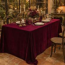 1pc Luxury Burgundy Velvet Tablecloth, Elegant Draping Fluid Table Cover, Suitable For Wedding, Christmas, Banquet And Home Dining Table Decor - Jujube Red - View 1