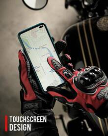 Guantes de motocicleta, rojos, estilo corto, hechos de cuero deportivo, modelo de verano, con funcionalidad de pantalla táctil.| Protección para los nudillos, tejido de malla transpirable, funcionalidad de pantalla táctil, palma antideslizante, correa de muñeca ajustable, dimensiones 23x11x5 cm. - A - Ver 8