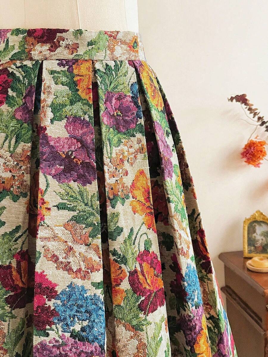 Falda plisada de jacquard elegante para mujer - Albaricoque - Ver 1