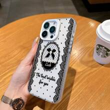 1 buah Casing Ponsel Motif Polkadot Hitam Kecil dengan Latar Belakang Putih, Trim Renda Hitam Vintage, Pita Mutiara, Bingkai Putih Inggris, Lensa, Pelindung Cakupan Penuh, Kompatibel dengan iPhone 17/17Pro/17ProMax/16/16Plus/16ProMax/16e/15ProMax/11/12/12Pro/12ProMax/13/13Pro/13ProMax/14/14Pro/14ProMax - Bingkai putih, putih tembus pandang - View 4