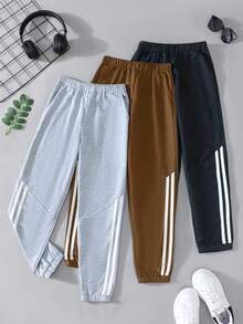 Purechapter 3pcs Set Tween Boys Casual Solid Color Versatile Sports Long Pants, With Pockets, Suitable For Daily Outdoor Sports Wear, Spring And Autumn Seasons - Multicolor - View 2
