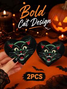 Vintage Black Cat Heart Nipple Pasties, Self Adhesive Breast Covers For Women, Halloween Party, Clubwear, Festival Outfit Accessorie - Multicolor - View 1