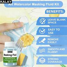 KALAY 60ml Blue/White Watercolor Masking Fluid, Liquid Masking For Watercolor Painting With Silicone Pen And Brush, Quick Dry Peelable Art Tool For Painting, Modeling, - Concealer - View 3
