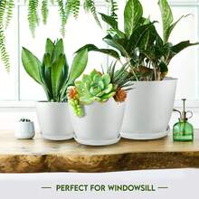Plant Pots Indoor With Drainage, 5 Pack Multi-Size Planters Set, White | Drainage Holes Included Multiple Sizes 7/6.6/6/5.3/4.8 In Indoor Plants And - ColorL - View 6