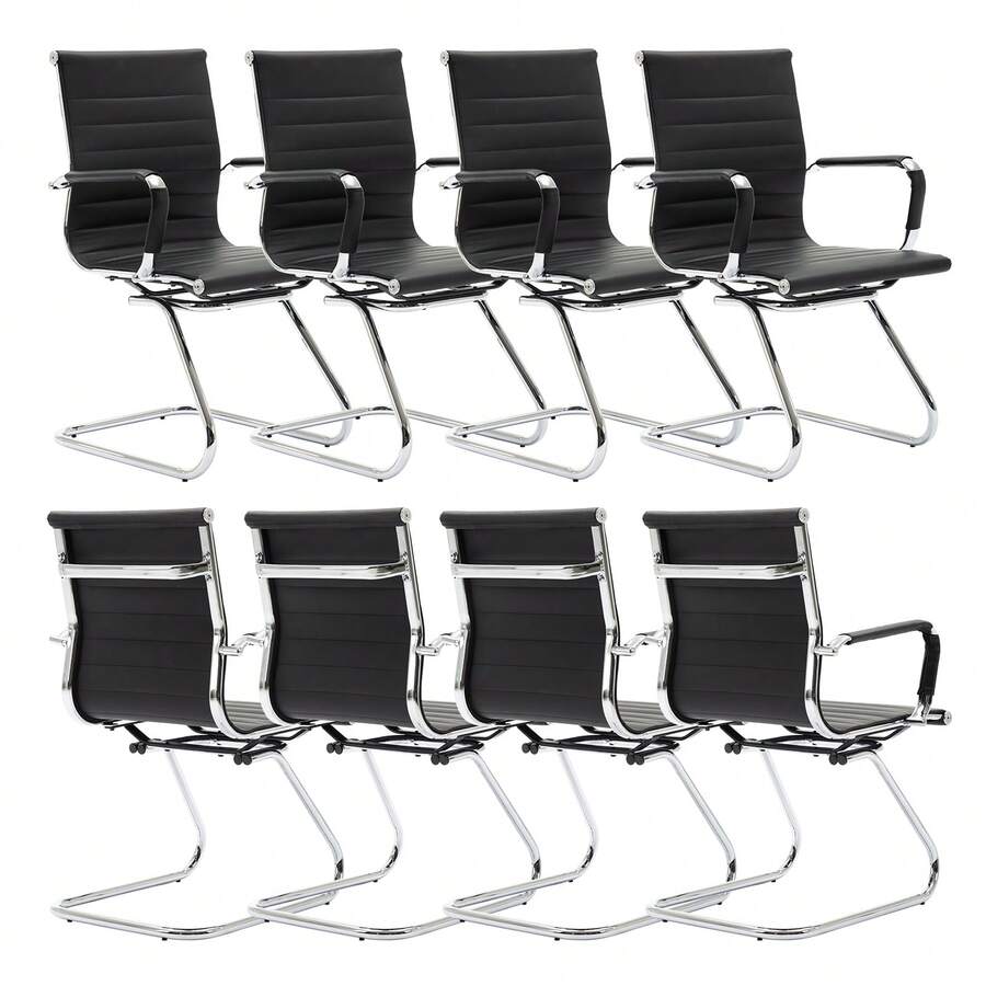 WAHSON OFFICE CHAIRS 8PCS PU Leather Office Chair Metal Frame Conference Chair For Meeting Room/Reception Area - 黑色八把 - 查看 1