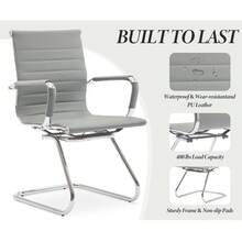 WAHSON OFFICE CHAIRS 2PCS PU Leather Office Chair Metal Frame Conference Chair For Meeting Room/Reception Area - Grey - View 6