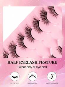 7 Pairs Cat Eye Anime False Eyelashes, Fine Faux Mink Hair Eyelash Extensions, Makeup Eyelash Strips, Delicate False Eyelashes, Create Daily Makeup Look, Comfortable To Wear, Suitable For Beginners - Black - View 7