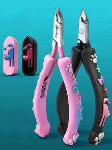 4pcs Stainless Steel Cuticle Nipper Set, Cat Paw Handle Cover + Pointed Tip Protective Cap, Cartoon Nail Grooming Tools, Suitable For Home And Salon Nail Care - Multicolor - View 1