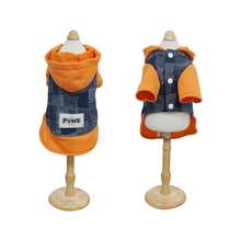 Colorblock Patchwork Denim Hooded Pet Vest, Versatile Outdoor Sweatshirt Jacket For Small Cats And Dogs - Orange - View 8