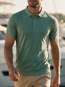 3件組男士夏季純色 Polo 衫 | 修身領口上衣，適合海灘、辦公室、輕量運動 - 彩色 - 查看 4