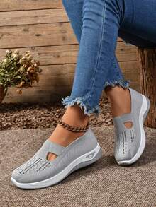 Women's Orthopedic Comfort Slipon Sneakers With Arch Support And Skin-Friendly Foam,Lightweight Walking Shoes,Soft Cushioning,Casual Women's Shoes - 灰色 - 查看 5