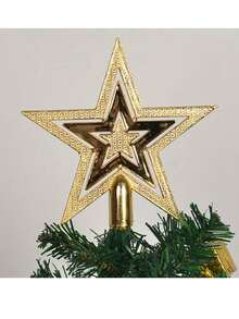 1 Set Christmas Tree Topper - Gold Hollow Five-Pointed Star Decoration, Glitter Finish, Christmas And New Year Holiday Decor - Multicolor - View 7