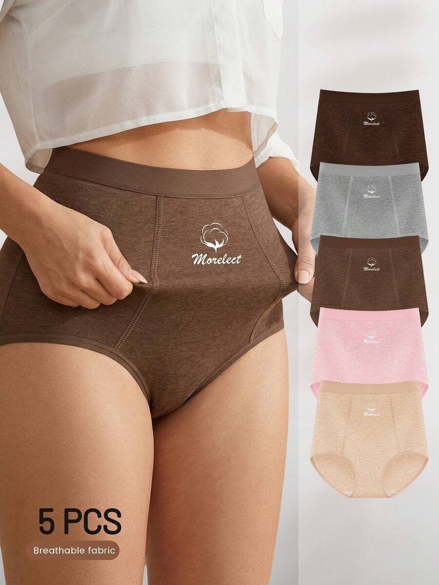5pcs Women's Mid-High Waist Panties, Daily Triangle Briefs, Minimalist Style, Breathable And Skin-Friendly