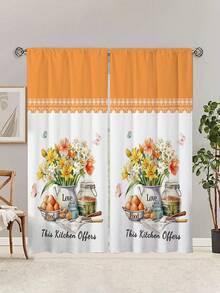 2pcs Pastoral Country Style Flower Kitchen Curtain,Without Holes Curtain, Refer To Bedroom Office Kitchen ﻿Living Room Study Home Decor - Multicolor - View 5