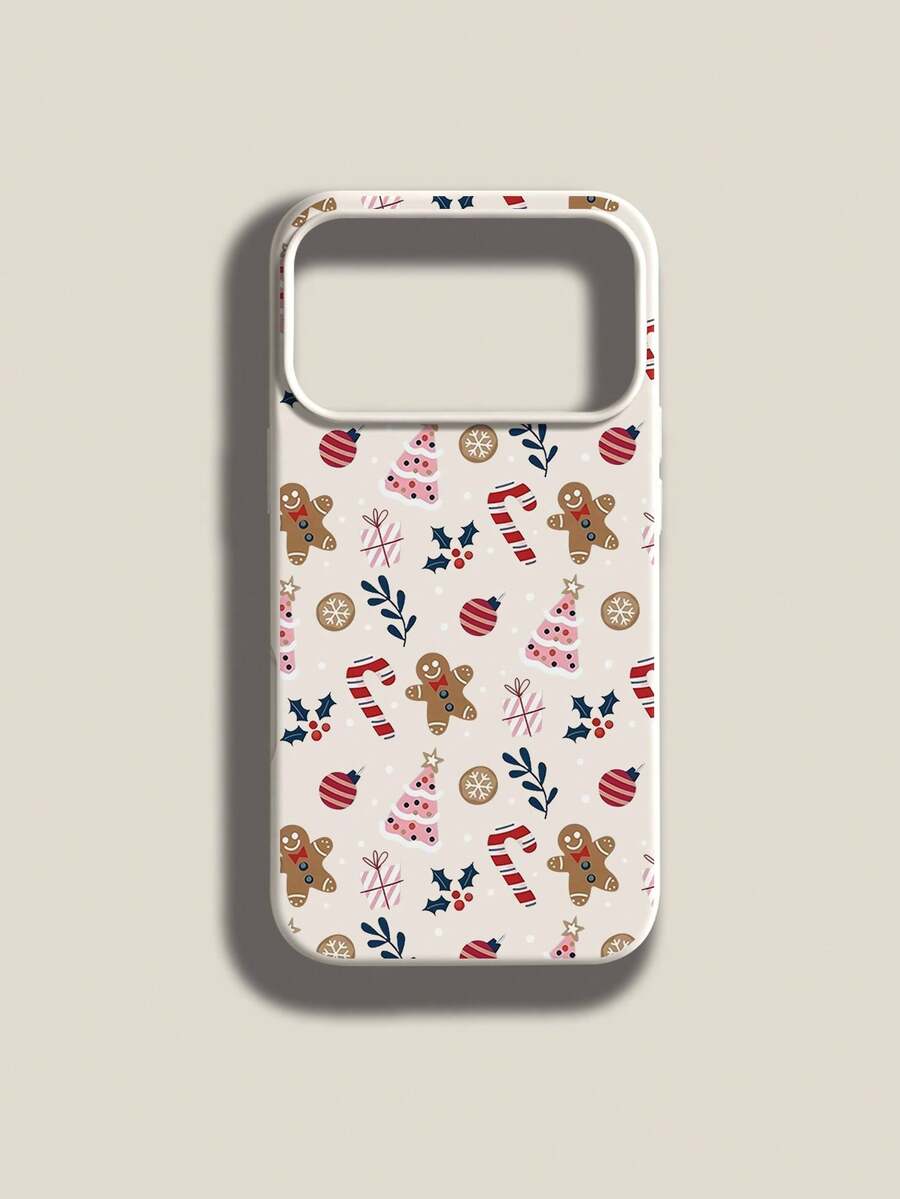 1pc Creative Personalized Full Screen Christmas Tree Candy Cane Gingerbread Man Leaf Polka Dot Pattern Phone Case, Liquid Silicone Large Hole Anti-Drop Soft Shell Protective Cover Compatible With Samsung A23/A24/A25/A32/33/S25 Apple 11/12/13/14/14plus/15/15plus/16/16plus/7/8plus/17/17pro/18pro/18pm And Other Models - Multicolor - View 1