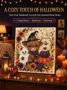 Halloween 3D Pearl Art Kit, Adult Diamond Craft | Spooky Cute 3D Art, Autumn Wall Decor, Beginner-Friendly DIY Set, Complete Craft Kit, Fun Family Activity - Highland Cow - View 5