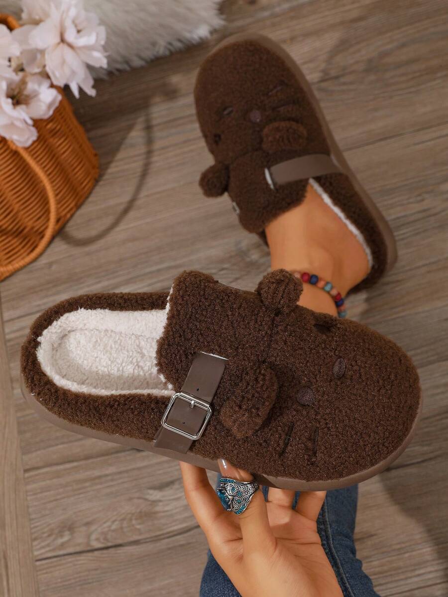 WTKMRSSTEP Women's Minimalist Lightweight Fuzzy Closed-Toe Slippers, Versatile For Indoor And Outdoor Wear, Autumn/Winter - Coffee Brown - View 1