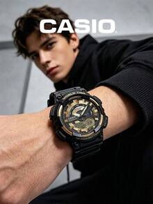 CASIO Vintage Gold Square Outdoor Sports Dual Display Watch Collection, Retro Metal Steel Band Square Watch, Solar Powered Waterproof Multi-Function Outdoor Sports Electronic Watch - one-size - View 10