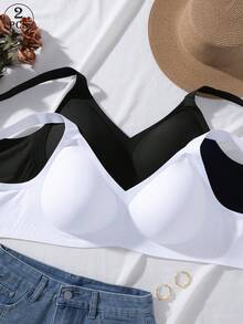 2pcs Jelly Glue Wireless Plus Size Bra, Adjustable Wide Strap, Seamless Back Closure With 4-Row Hooks For Enhanced Support And Cup Stability, Suitable For Commuting, Daily Wear, Home, Sports And Multiple Occasions, Plus Size Women's Bra - Multicolor - View 4