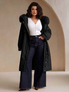 Risissida Elegant Fashion Women's Coat With Pockets And Faux Fur Lining, Perfect For Autumn/Winter - Black - View 4