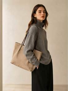 2026春季新款栗色麂皮復古大容量商務通勤女款單肩腋下包 - 紫紅色 - 查看 9