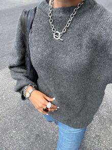 Women's New Autumn Round Neck Knit Long Sleeve Top, Gentle Daily Commute College Style - Grey - View 7