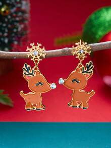 1 Pair Christmas Cute Snowflake & Reindeer Rhinestone Earrings, Perfect Gift Choice - Multicolor - View 2