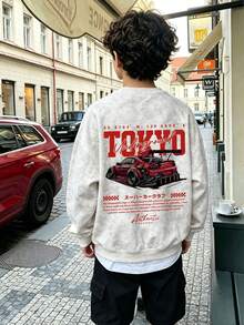 Sweatshirt Anak Laki-Laki Gaya Vintage Acid Wash, Motif Balap Tokyo Underground di Bagian Belakang, Gaya Streetwear Musim Gugur/Dingin, Atasan Kampus - Putih - View 7
