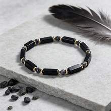 Black Agate & Labradorite Rectangular Bead Bracelet, Opportunity Crystal Bracelet, Minimalist Business Unisex Layering Jewelry Gift - Multicolor - View 2