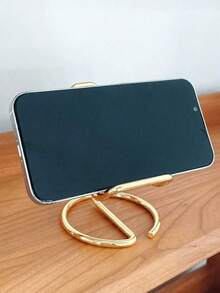 1pc Metal Phone Stand, Universal Desktop Base, Portable Minimalist Design, Stable Smartphone And Tablet Desktop Stand, Metal Texture, Simple Hollow Design, Stable Anti-Slip, Luxury Glossy Finish, Minimalist Shape, Thickened And Reinforced, Smooth Polished, Space-Saving, Desktop Use, Multi-Functional Durable, Reliable Weight Bearing, Long-Lasting And Deformation-Resistant, Suitable For Office, Kitchen, Study, Multi-Functional Display Stand, Ideal Choice For Home Office Users, Students And Professionals - A - View 8