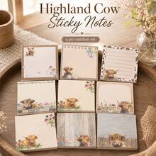 1/3/6/9/18 pezzi Note adesive carine con mucca delle Highlands in stile cartone animato, blocchetti adesivi da 3x3 pollici, decorazione per ufficio, regalo adatto per studenti, scuola, insegnanti, riunioni d'ufficio (Mucca delle Highlands) - Multicolore - Visualizzare 2