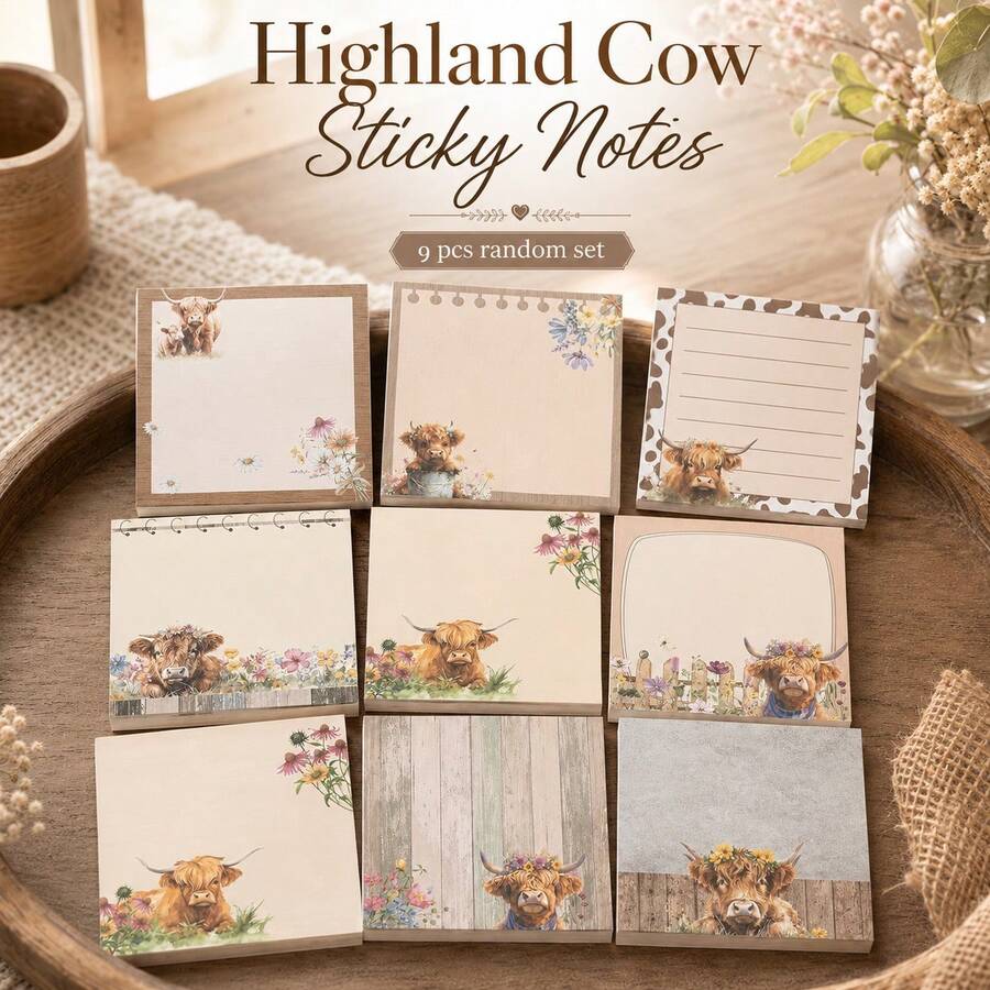 1/3/6/9/18 pezzi Note adesive carine con mucca delle Highlands in stile cartone animato, blocchetti adesivi da 3x3 pollici, decorazione per ufficio, regalo adatto per studenti, scuola, insegnanti, riunioni d'ufficio (Mucca delle Highlands)