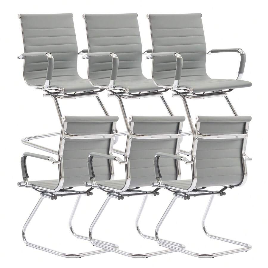 WAHSON OFFICE CHAIRS 6PCS PU Leather Office Chair Metal Frame Conference Chair For Meeting Room/Reception Area - 灰色六把 - 查看 1