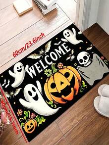 1pc Halloween New Best Seller - Daily Decor - Holiday Decor - Halloween - Pumpkin Ghost Welcome Mat - Small Rug - Halloween Decor, Halloween, Room Decor, Soft Flannel Square Weight 900, Machine Washable Durable, Stain Resistant, Quick Dry, Very Suitable For Indoor Door Mat, Outdoor Door Mat, Quirky Home Decor, Party Atmosphere Decor, Bedroom Rug, Kitchen Rug, Photo Prop, Outdoor Yard Decor, Holiday Gift, Area Rug, All Season Use - Multicolor - View 3