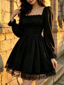 1PC Sweet Lolita Dress, Cute Lolita Costume Outfit, Suitable For Holiday Party Performance Wear, Valentine's Day Gift, Daily And Holiday Use - Black - View 2