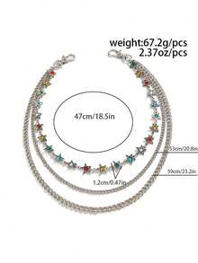1 sợi xích quần nhiều lớp đính đá rhinestone nhiều màu hình ngôi sao thiết kế độc đáo, dây xích đeo eo phong cách đường phố vintage Mỹ kèm mặt treo - Trắng cổ điển K - Xem 7