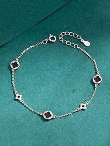 1pc S925 Sterling Silver Elegant Minimalist Hollow Four-Leaf Clover Women's Bracelet, Niche Gentle Fresh Design, Fashionable Versatile Thin Chain Hand Jewelry, Gift For Girlfriend, Best Friend, Birthday, Anniversary - Four Leaf Clover - View 5