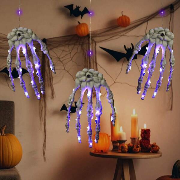 1PC Halloween Purple Light Ghost Claw Decoration Suitable For Halloween Decor, Holiday Lighting, Party, Room, Haunted House, Bar Decoration, Patio [Battery Box]