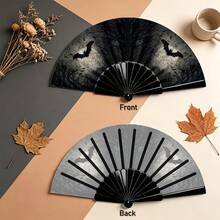 Dark Bat Forest Double-Sided Folding Fan, Halloween Kung Fu Fan, Gothic Style Photo Prop, Bar Disco Folding Fan, Each Fan Face Color And Pattern Position Slightly Different, Randomly Sent - Multicolor - View 3
