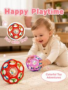 1pc Baby Soft Grip Ball Rattle, Early Education Sensory Toy With Bell, Develops Motor Skills, Easy To Grip Montessori Toy, Holiday/Birthday Gift - Multicolor - View 8