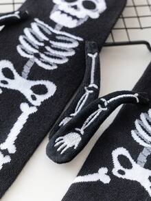 1/2/3/5 Pairs Black & White Skeleton Couple Magnetic Socks, White Mid-Calf Socks With Magnetic Attraction, Cute Auto-Connecting Socks For Spring & Autumn - Multicolor - View 2