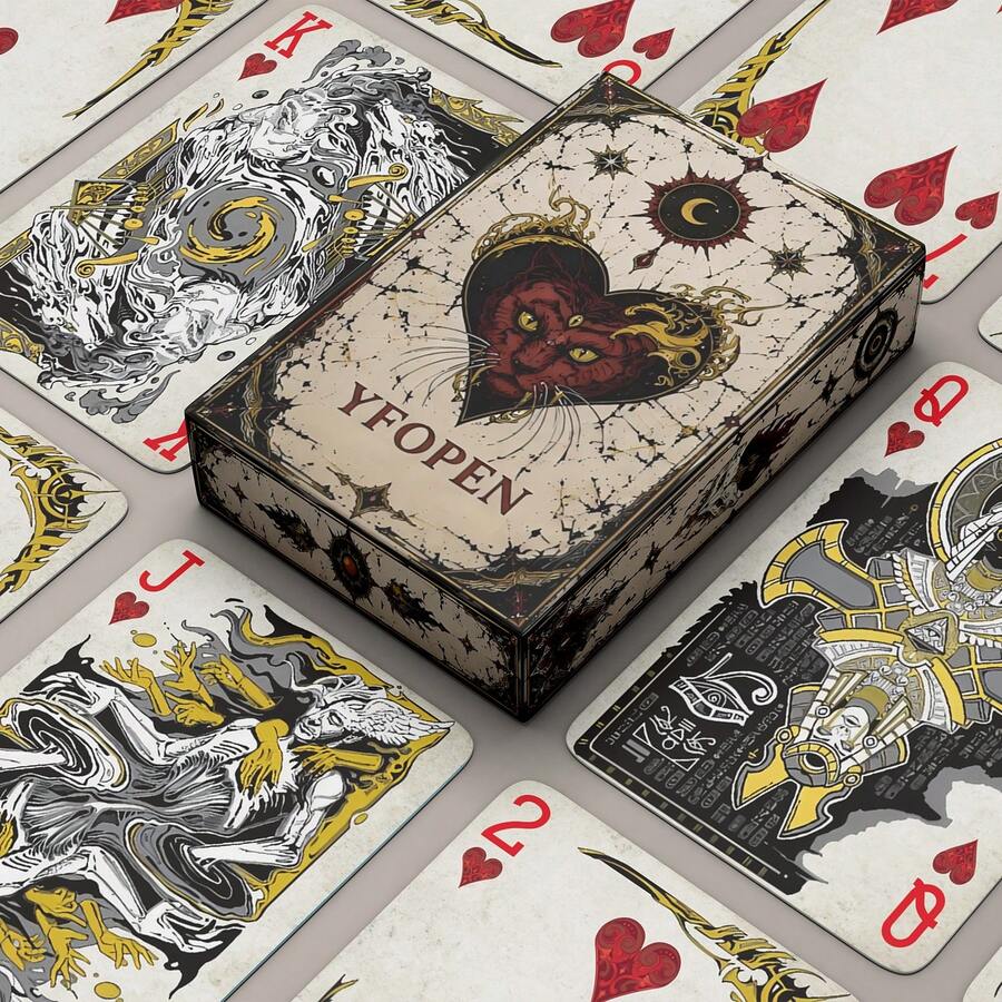YFOPEN Bastet Black Cat Playing Cards, Dark Gothic Bastet Black Cat Fantasy Illustration Cards, Vintage Cracked Distressed Texture - Multicolor - View 1