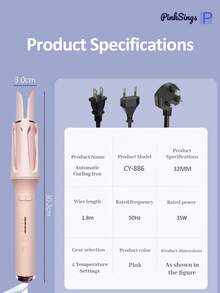 PinkSings One-Click Automatic Hair Curler, 32mm Barrel, Left-Right Auto Curling Iron, 4 Temperature Modes, Negative Ion Generator, Smart Timer And Sensor, Auto Shut-Off, Best Christmas Gift - Pink - View 11