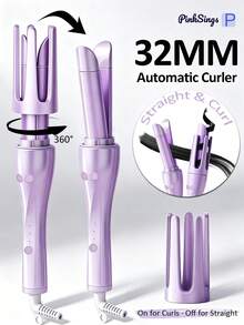 PinkSings Automatic Hair Curler Rotating Curling Iron Straightener And Curler | 2-In-1 Styling Tool, Smart Timer, Ceramic Coating, 3 Temperature Settings, Dual Voltage Travel Compatible - Purple - View 1