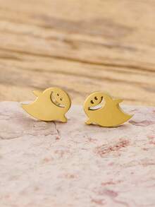 1 Pair Minimalist Golden Smiling Ghost Stud Earrings Stainless Steel Cute Tiny Cartoon Ghost Daily Wear Halloween Earrings - GED884 - View 7