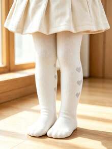 3 Pairs Kids Heart Print Tights, Breathable Solid Color 2-3Y Girls Daily Dress Matching Tights - Multicolor - View 3