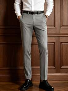 Men's Solid Color Dress Pants, Suitable For Commuting, Casual Business Travel - Light Grey - View 2