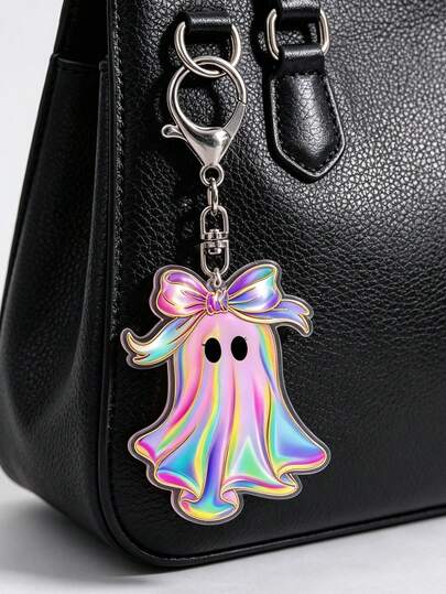 2D Flat, Colorful Bow Ghost Pattern Keychain, Multi-Functional Fun Key Ring, Can Be Used As Keychain, Wallet Or Handbag Decoration, Fashion Party Keychain, Novel Acrylic Design Key Ring Decoration, Car Keychain, Phone Keychain, Backpack And Wallet Keychain Decoration, Backpack Decoration Accessory, Perfect Gift And Souvenir For Holidays, Birthdays, Parties, Weddings, Valentine's Day, Back To School, Teacher's Day, Halloween, Christmas, 2D Flat